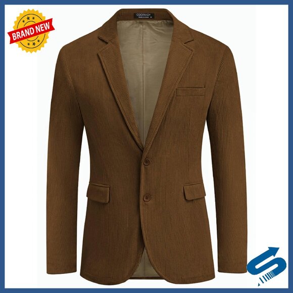 Men's Corduroy Blazer Classic Fit Two Button Sport Coat Notch Lapel